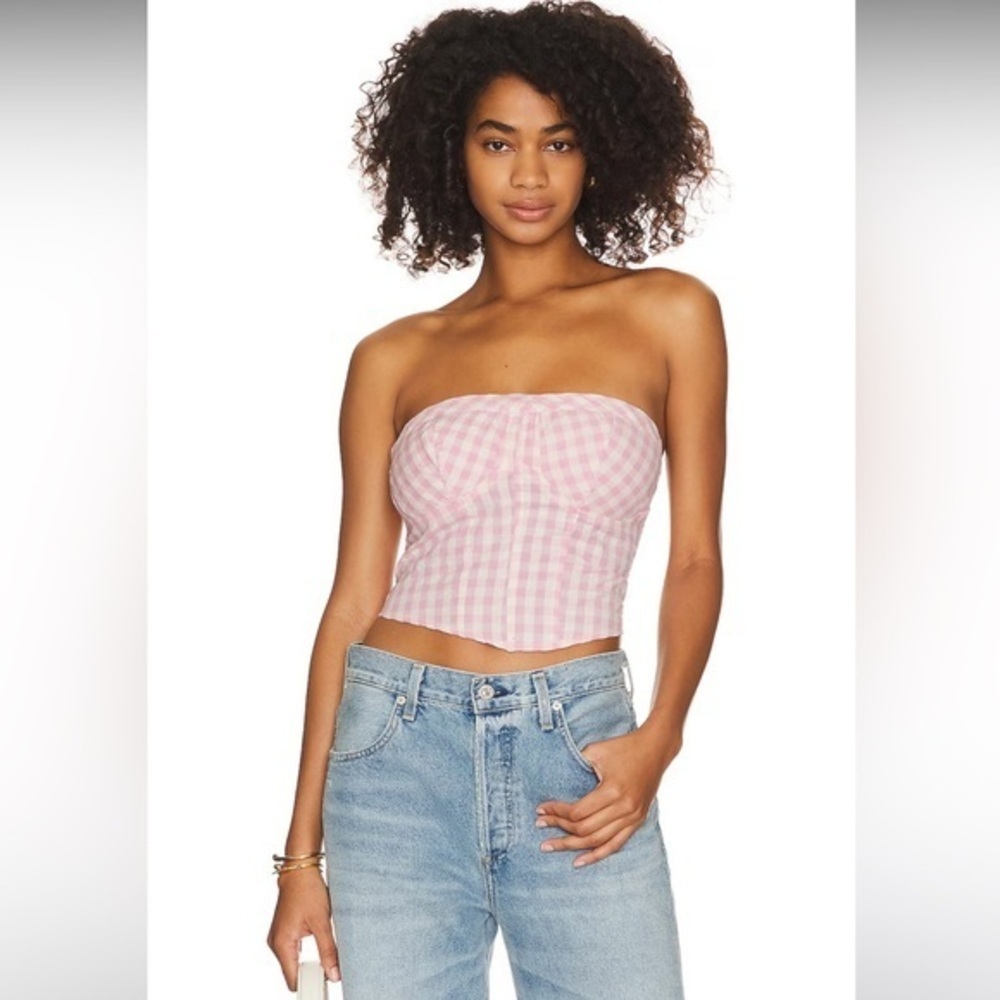 Free People Leilani Tube Top in Pink Gingham